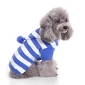 Blue and white striped hooded pet sweater with pom-pom for small dogs and cats - Blue White Striped Hooded