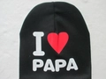 Gorro de punto negro para bebé con estampado I Love PAPA y motivo de corazón rojo - Amo a Papá / Negro