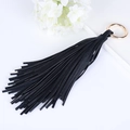 Portachiavi con nappe in pelle nera con anello dorato per borse e accessori donna - Nero