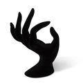 Black flocked hand-shaped jewelry display stand for showcasing rings and bracelets - Flocked Solid / Black