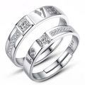 Bagues de couple en argent S925 avec zircon couronne et design de cœur ajustable - Multi-Diamants LOVE