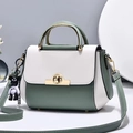 Morandi green and white crossbody bag with gold metal handle and small bear charm - Green (Lock Style)
