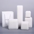 Elegant white velvet jewelry box set including ring, pendant cases and matching gift bag - Large Ring/Stud Earring Box / Off White