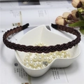 Macro shot of burgundy braided bead headband with detailed woven texture and pearl accents - Dark Coffee (C7530)