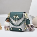 Mini bolso bandolera verde oscuro y blanco con hebilla de cisne y correa ancha - Verde