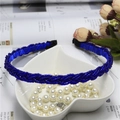Close-up of royal blue braided bead headband with intricate texture on a white heart bowl - Royal Blue (I3109)