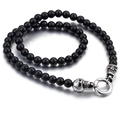 Pulsera punk de cuentas negras con calaveras plateadas y acabado de obsidiana pulida - Collar de Cuentas de Calavera