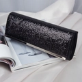 Elegant black glitter evening clutch bag with metal frame for formal dinner parties - Black