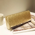 Sparkling gold sequin evening clutch bag with rectangular metal frame and strap - Gold with Velvet