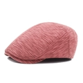 Classic brick red wool blend flat cap with textured diagonal weave for autumn style - Adjustable / Red