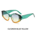 Polygonal sunglasses in green tortoiseshell frame with blue to yellow gradient lenses - Green Tortoiseshell Frame / Blue Yellow Lenses