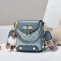 Chic grey-blue crossbody phone bag with floral pattern and swan pearl buckle detail - Blue