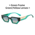 Modern green geometric sunglasses featuring blue-yellow gradient lenses and gold accents - Green Frame Green Yellow Lens