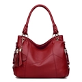 Women's burgundy tassel tote bag in high-quality pebbled leather with gold chain details - Burgundy