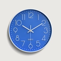 Modern 12-inch silent wall clock with dark blue dial and 3D white Arabic numerals - Blue