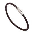 Braided brown faux snake leather bracelet with a silver magnetic clasp on white background - Single Loop / Brown