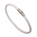 Geflochtenes weißes Lederarmband mit Schlangenhaut-Muster und silbernem Magnetverschluss - Einzelschleife / Weiß