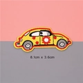 Yellow cartoon car embroidery patch with sunflower motif and red edge, size 8.1x3.6cm - Yellow Car