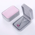 Close-up of velvet necklace gift boxes in pink and grey showing interior pendant holder - Large Pendant Box / Dusty Pink