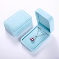 Light blue velvet jewelry box set showing closed case and open view with gemstone necklace - Large Pendant Box / Azure Blue