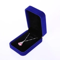 Detail of pink oval crystal necklace displayed in a luxury blue velvet jewelry box - Large Pendant Box / Sapphire Blue