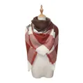 Plaid cashmere-feel scarf in brown and rust red on mannequin, soft winter wrap - B03 Brown Red White Plaid