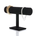 Black velvet T-bar jewelry display stand for bracelets and watches on white background - Black Velvet