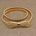 Elegant gold elastic waist belt for women with intricate filigree bow metal buckle - Gold Patterned Hollow Bow