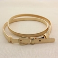 Elegant pale gold elastic leaf belt with polished metal buckle for women's dresses - Light Gold Polished Metal Buckle