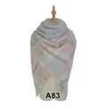 Soft cashmere-like plaid scarf in pastel blue and pink with stylish fringe edge - A83 Light Grey Pink Plaid