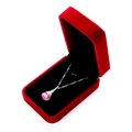 Close-up of pink teardrop gemstone necklace inside a premium red velvet jewelry box - Large Pendant Box / Burgundy