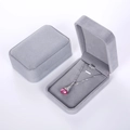 Gray velvet jewelry box for necklaces in both open and closed positions on white background - Large Pendant Box / Gray