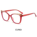Cat eye TR90 anti-blue light glasses frame in transparent red finish with gold metal trim - Transparent Red