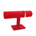 Red velvet T-bar jewelry display stand for bracelets and watches on a white background - Bright Red Velvet