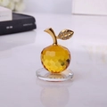 Mela in cristallo giallo con foglia dorata e strass su base di vetro trasparente - Mela 30# / Giallo