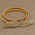 Elegant gold elastic waist belt for women with rhinestone angel wing metal buckle - Gold Angel Wings with Rhinestones