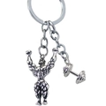 Strong muscular man and dumbbell keychain in metallic silver for fitness enthusiasts - Bodybuilder with Dumbbell Silver