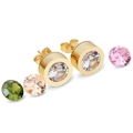 Minimalist 11MM stainless steel round zircon stud earrings with colorful stone options - Gold