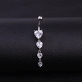 Piercing de nombril argenté avec quatre zircons en forme de cœur sur cuir noir - Blanc