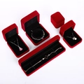 Red velvet jewelry box set for necklace, bracelet, and ring with black flocking interior - Burgundy