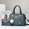 Elegant navy blue grainy leather handbag and envelope clutch set with gold hardware - Blue