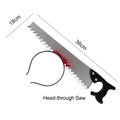 Halloween through head saw headband prop with realistic red blood splatters for cosplay - Saw Through Head