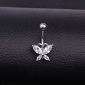 Piercing de ombligo de mariposa en acero inoxidable con circonitas brillantes - Blanco (Metal Plateado)