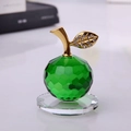 Mela di cristallo verde con foglia di diamante dorata su base in cristallo - Mela 30# / Verde
