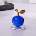 Mela di cristallo blu sfaccettato con foglia dorata e base circolare regalo Natale - Mela 30# / Blu