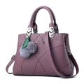 Purple embroidered leather handbag for middle-aged women with pompom leaf charm - Purple