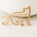 Fermaglio per capelli dorato minimalista con silhouette di gatto su sfondo bianco - Gatto / Oro