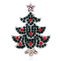 Primo piano dettagliato di una spilla a albero di Natale con strass verdi e rossi - Argento Rosso + Verde