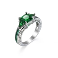 Silver ring with emerald green rectangular stone and triangular side accents - White Gold & Emerald Green