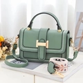 Chic bean green PU leather crossbody bag with iconic H-buckle and embroidered straps - Mint Green